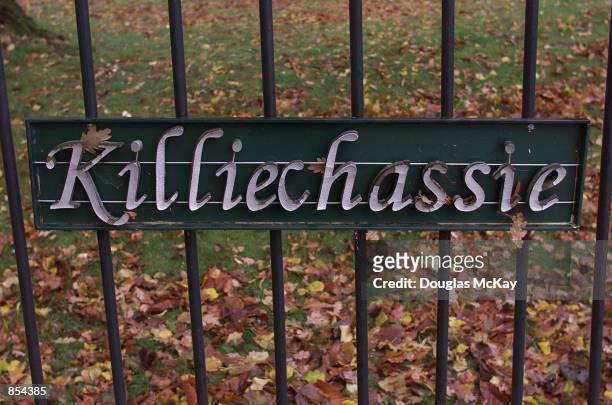 The sign on the gatepost at the new home of Harry Potter creator JK Rowling November 29, 2001 near Aberfeldy, Perthshire, Scotland. Killiechassie...