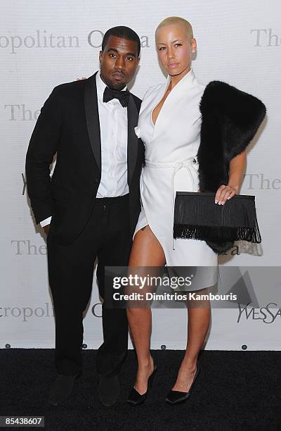 Kanye West and Amber Rose attend the Metropolitan Opera's 125th anniversary gala at Metropolitan Opera House at Lincoln Center on March 15, 2009 in...