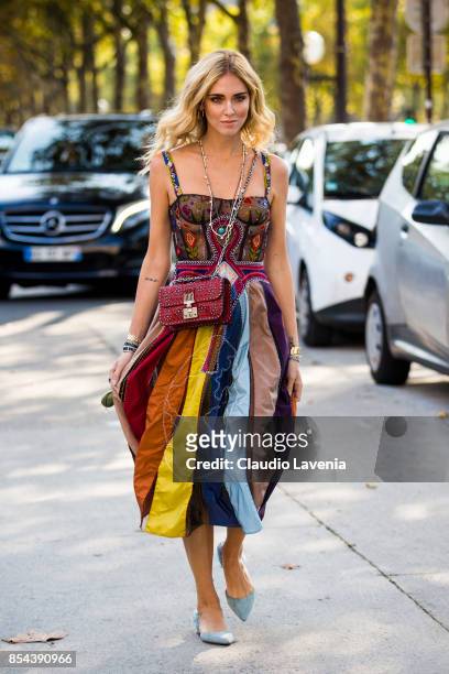 Chiara Ferragni is seen wearing Dior after the Dior show at the Musee Rodin during Paris Fashion Week Womenswear SS18 on September 26, 2017 in Paris,...