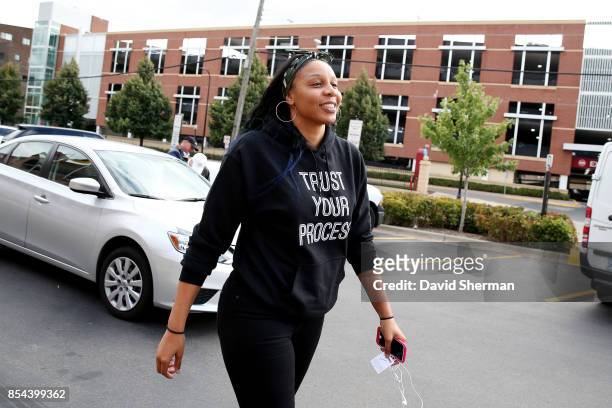 Plenette Pierson of the Minnesota Lynx arrives to the arena before the game against the Los Angeles Sparks in Game Two of the 2017 WNBA Finals on...