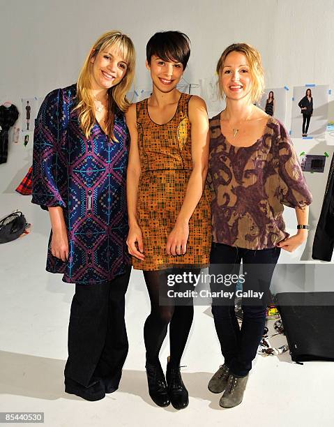 Designer Sophia Coloma, model Ceren Alkac, and designer Marissa Ribisi attend the Fall 2009 presentation of Whitley Kros at Miauhaus on March 15,...