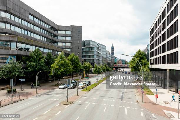 elevated view of a street scene in hamburg, germany - metro hamburg stock pictures, royalty-free photos & images