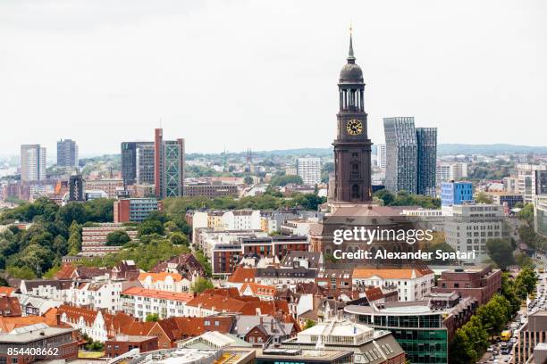 hamburg skyline with old and new architecture, germany - clock tower stock pictures, royalty-free photos & images