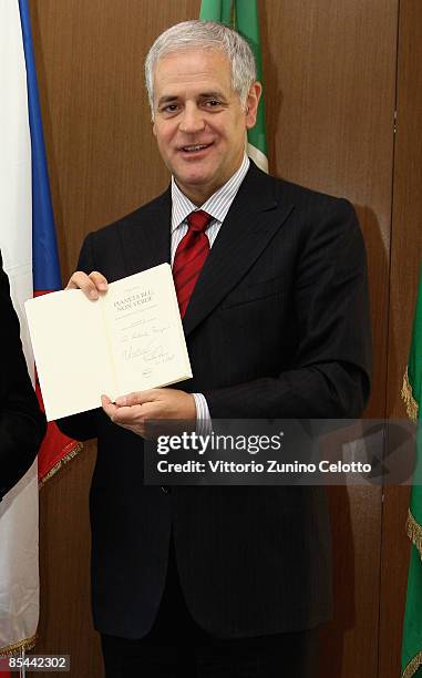 Roberto Formigoni, President of the Lombardy Region attends a "Colloquium Privatissime" meeting at the Palazzo Della Regione on March 16, 2009 in...
