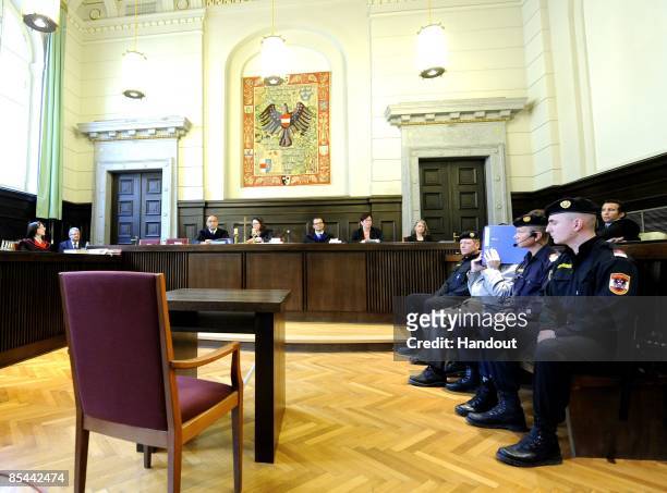 In this handout picture a general view of the court room at the beginning of the trial of Josef fritzl is seen at the country court of St. Poelten on...