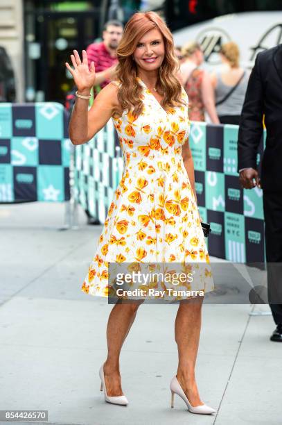 Actress Roma Downey leaves the "AOL Build" taping at the AOL Studios on September 26, 2017 in New York City.