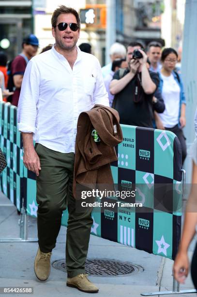 Actor Michael Weatherly leaves the "AOL Build" taping at the AOL Studios on September 26, 2017 in New York City.