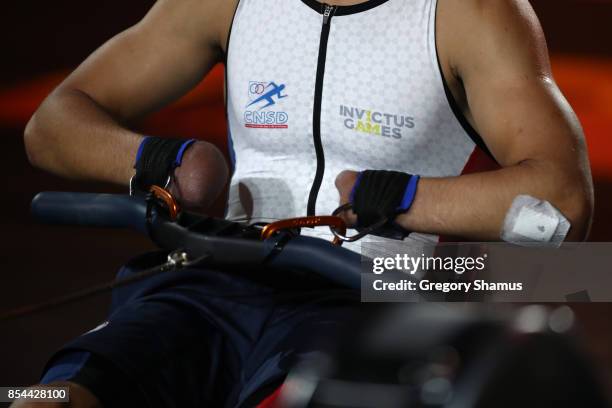 Jonathan Hamou of France competes in the Indoor Rowing Men's IR3 Four Minute Endurance Final during the Invictus Games 2017 at Mattamy Athletic...