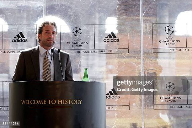 Marketing director adidas Italia Winand Krawinkel holds a speech during the launch of the official ball for this year's Uefa Champions League Final...