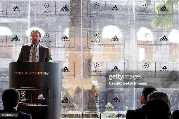 Marketing director adidas Italia Winand Krawinkel holds a speech during the launch of the official ball for this year's Uefa Champions League Final...