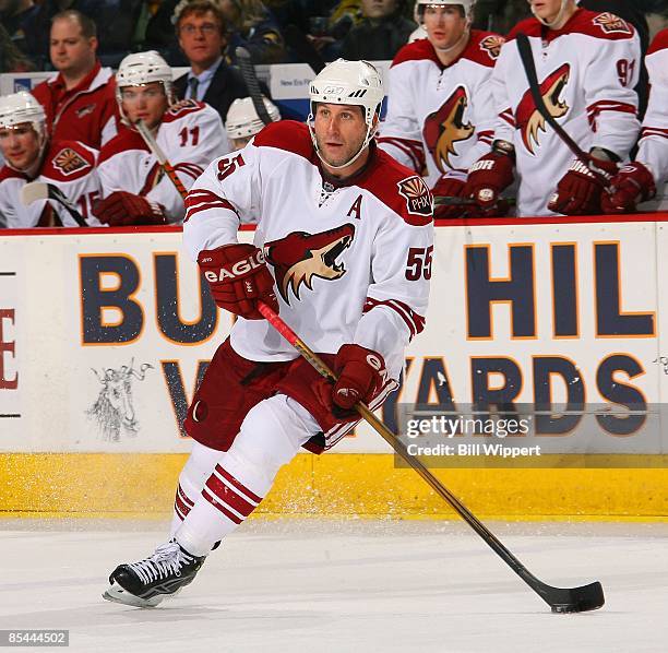 Ed Jovanovski of the Phoenix Coyotes skates against the Buffalo Sabres on March 6, 2009 at HSBC Arena in Buffalo, New York.