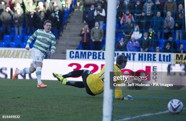 Celtic's Kris Commons scores during the Scottish Premiership match at the Tulloch Caledonian Stadium, Inverness.