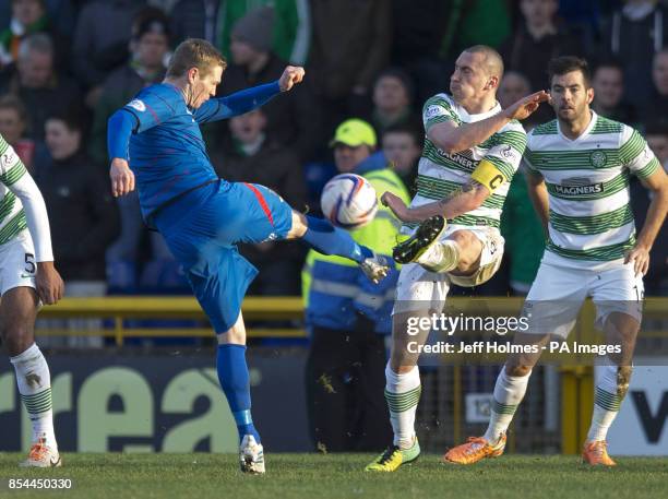 Celtic's Scott Brown blocks Inverness' Billy Mackay during the Scottish Premiership match at the Tulloch Caledonian Stadium, Inverness.