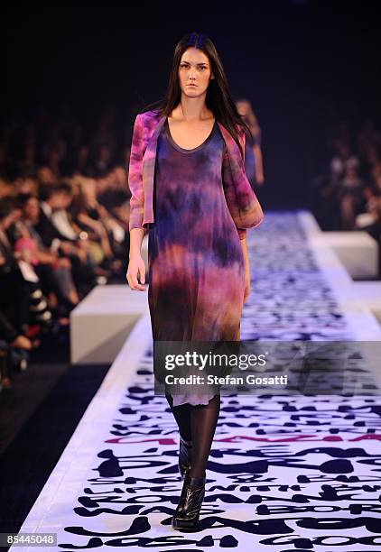 Model showcases a design on the catwalk by Josh Goot during the L'Oreal Melbourne Fashion Festival 2009 at the Malvern Town Hall/Peninsula Docklands...