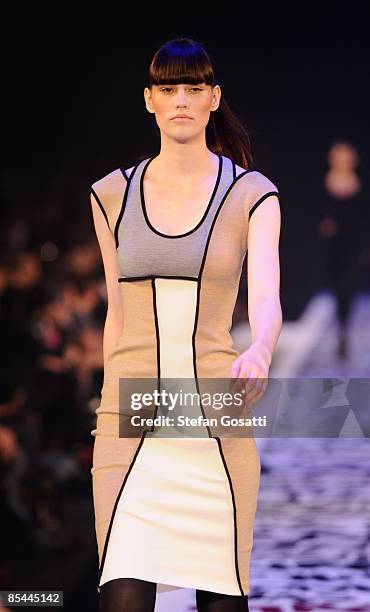 Model showcases a design on the catwalk by Josh Goot during the L'Oreal Melbourne Fashion Festival 2009 at the Malvern Town Hall/Peninsula Docklands...