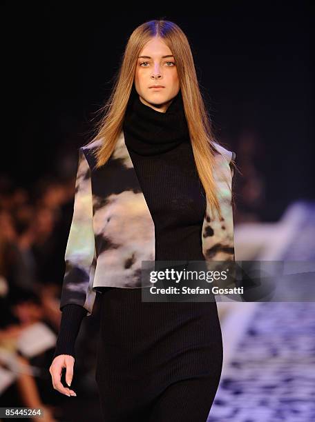 Model showcases a design on the catwalk by Josh Goot during the L'Oreal Melbourne Fashion Festival 2009 at the Malvern Town Hall/Peninsula Docklands...