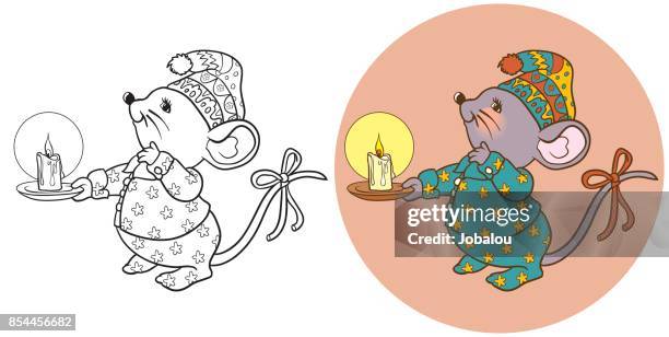 illustrations, cliparts, dessins animés et icônes de liitle noël souris - pyjama