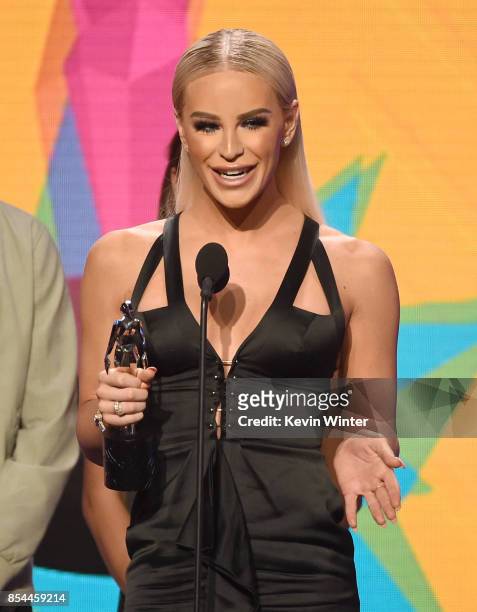 Gigi Gorgeous onstage during the 2017 Streamy Awards at The Beverly Hilton Hotel on September 26, 2017 in Beverly Hills, California.