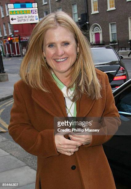 Voice of Bart Simpson Nancy Cartwright returns to her hotel on March 16, 2009 in Dublin, Ireland.