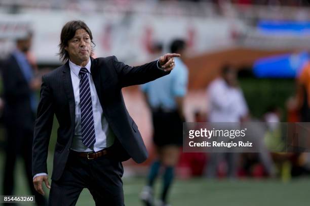 Matias Almeyda coach of Chivas gives instructions to his players during the 11th round match between Chivas and Lobos BUAP as part of the Torneo...
