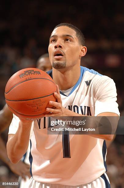 Scottie Reynolds of the Villanova Wildcats takes a foul shot during a quarterfinal Big East Conferance Tournament college basketball game against the...
