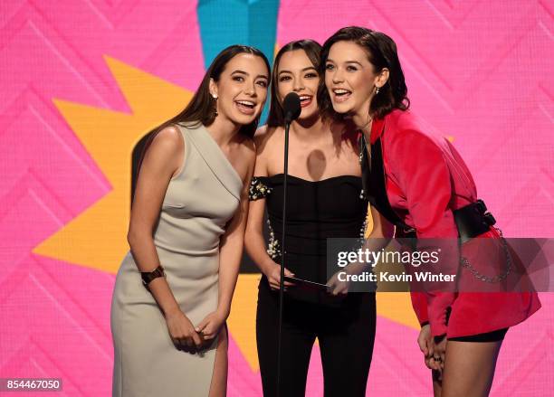 Vanessa Merrell, Veronica Merrell, and Amanda Steele onstage during the 2017 Streamy Awards at The Beverly Hilton Hotel on September 26, 2017 in...