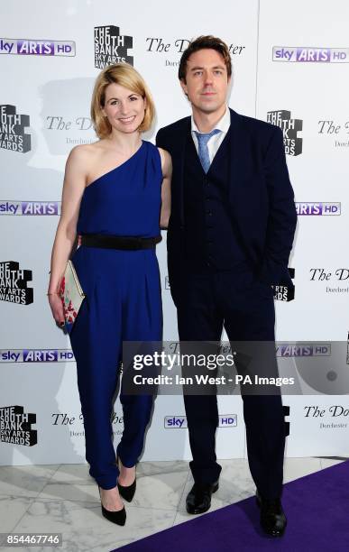 Jodie Whittaker and Andrew Buchan arriving at the South Bank Sky Arts Awards at the Dorchester Hotel, London.