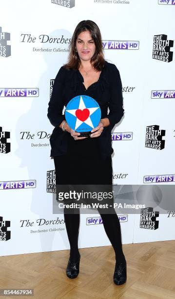 Tracey Emin wins the Outstanding Achievement award at the South Bank Sky Arts Awards at the Dorchester Hotel, London.