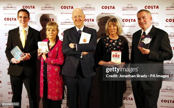 The short list nominees Nathan Filer, Kate Atkinson, Michael Symmons Roberts, Lucy Hughes-Hallett, and Chris Riddell arrive at the 2014 Costa Book...