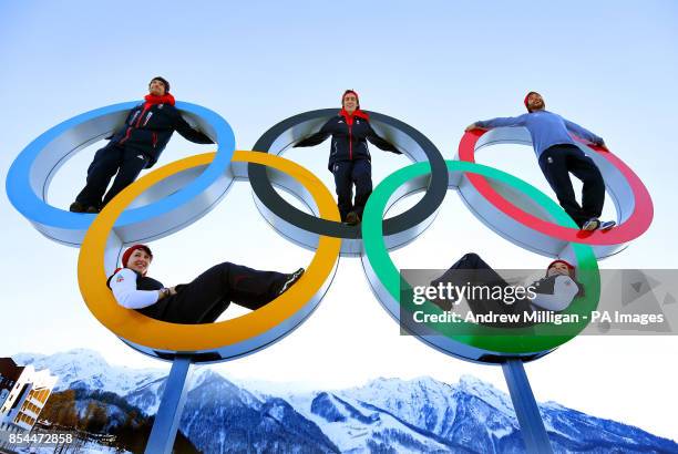 Great Britain Athletes, back row Dom Harrington, Ben Kilner, Billy Morgan, back row Rebekah Wilson and Paula Walker pose for a photograph in the...