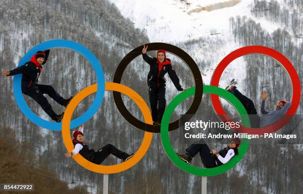 Great Britain Athletes, back row Dom Harrington, Ben Kilner, Billy Morgan, back row Rebekah Wilson and Paula Walker poses for a photograph in the...