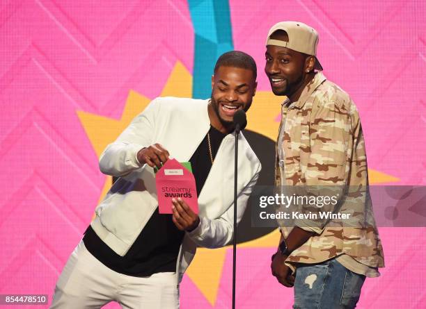 King Bach and DeStorm Power onstage during the 2017 Streamy Awards at The Beverly Hilton Hotel on September 26, 2017 in Beverly Hills, California.