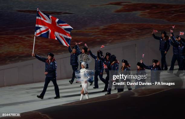 Great Britain are lead out by Jonathan Eley during the Opening Ceremony for the 2014 Sochi Olympic Games in Sochi, Russia.