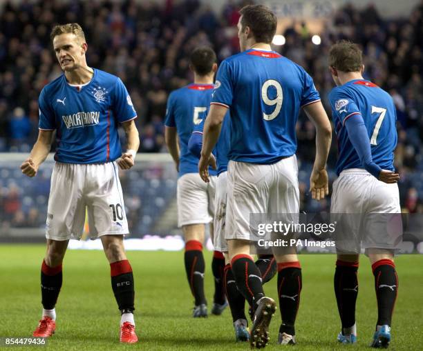 Rangers' Dean Shiels celebrates his first goal against Dunfermline Athletic during the Scottish Cup match at Ibrox Stadium, Glasgow.