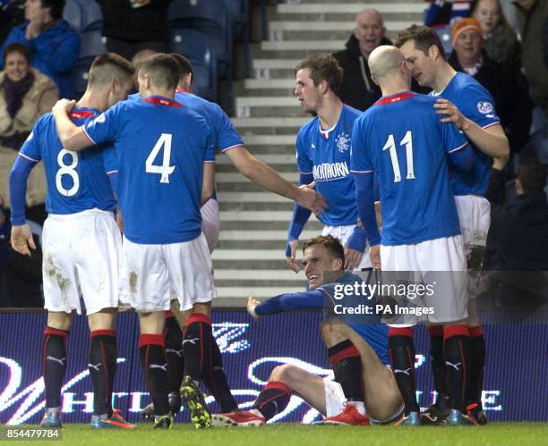 Rangers' Dean Shiels celebrates third goal with his team mates during the Scottish Cup match at Ibrox Stadium, Glasgow.