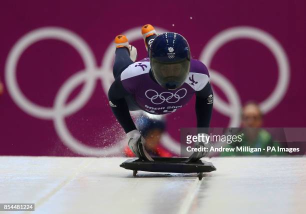 Great Britain's Lizzy Yarnold during a practice run for the Skeleton at the Sanki Sliding Centre during the 2014 Sochi Olympic Games in Krasnaya...