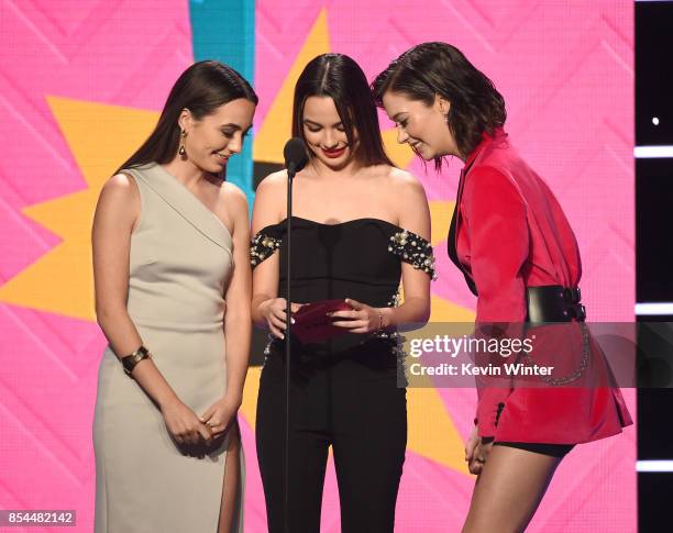 Vanessa Merrell, Veronica Merrell, and Amanda Steele onstage during the 2017 Streamy Awards at The Beverly Hilton Hotel on September 26, 2017 in...