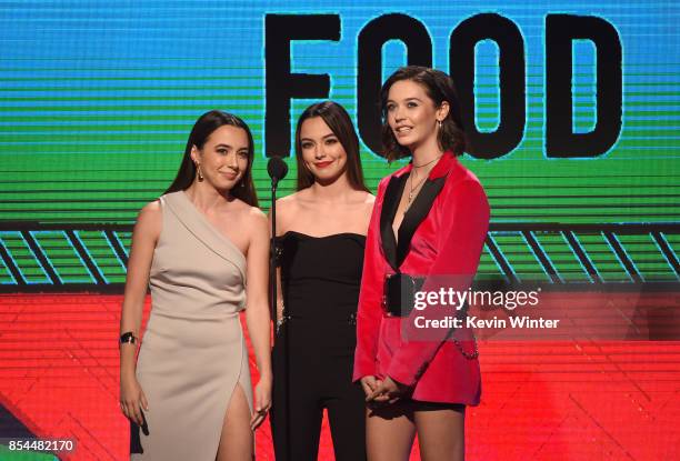 Vanessa Merrell, Veronica Merrell, and Amanda Steele onstage during the 2017 Streamy Awards at The Beverly Hilton Hotel on September 26, 2017 in...