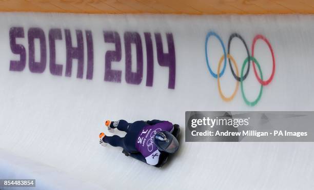 Great Britain's Kristan Bromley during a practice run for the Skeleton at the Sanki Sliding Centre during the 2014 Sochi Olympic Games in Krasnaya...