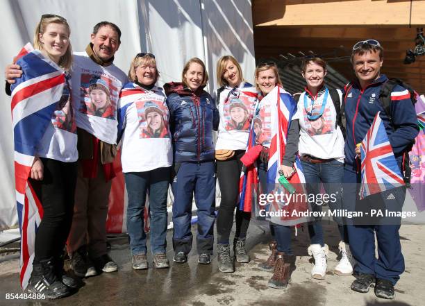 Great Britain's Lizzy Yarnold celebrates with friends and family her sister Charlotte, dad Clive, Mother Judith, sister Katie, Alison and Gemma...