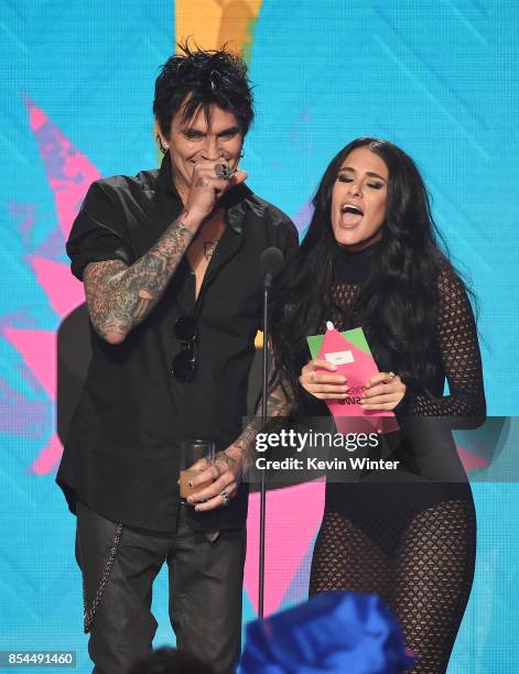 Tommy Lee and Brittany Furlan onstage during the 2017 Streamy Awards at The Beverly Hilton Hotel on September 26, 2017 in Beverly Hills, California.