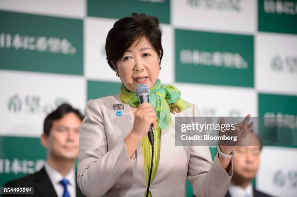 Yuriko Koike, governor of Tokyo and head of the Party of Hope, speaks during a news conference in Tokyo, Japan, on Wednesday, Sept. 27, 2017. A new...