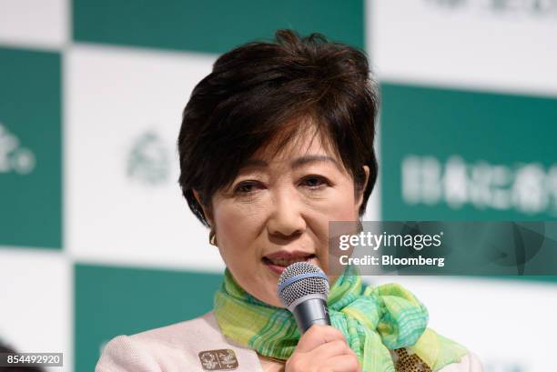 Yuriko Koike, governor of Tokyo and head of the Party of Hope, speaks during a news conference in Tokyo, Japan, on Wednesday, Sept. 27, 2017. A new...