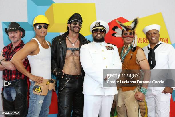 Chad Freeman, James Kwong, J.J. Lippold, Angel Morales, Victor Willis, and Sonny Earl of 'Village People' attend the 7th Annual Streamy Awards at The...