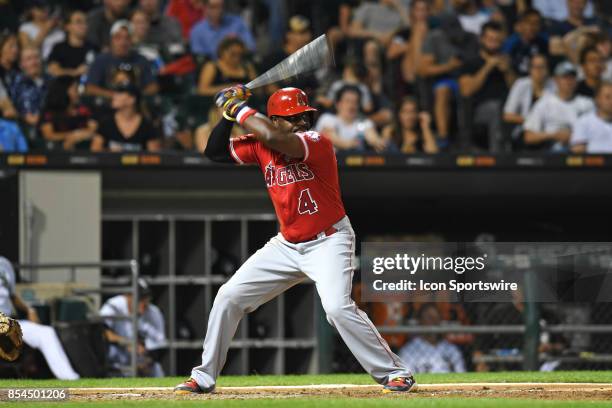 Los Angeles Angels second baseman Brandon Phillips at bat during a game between the and the Los Angeles Angels the Chicago White Sox on September 26...