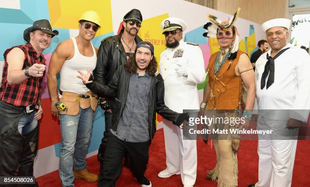 Shonduras with Chad Freeman, James Kwong, J.J. Lippold, Victor Willis, Angel Morales and Sonny Earl of Village People at the 2017 Streamy Awards at...