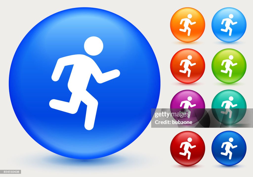 Man Running On Shiny Blue Round Button High-Res Vector Graphic - Getty ...