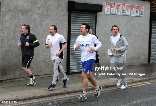 Andy Burnham MP after running from his home in Leigh, to Goodison Park as part of his training for the London marathon.