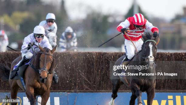 Lost Legend ridden by Richie McLernon beats Nearest to the Pin ridden by Brian Hayes to win the Kempton Park Betdaq Silver Bowl during Silver Cups...