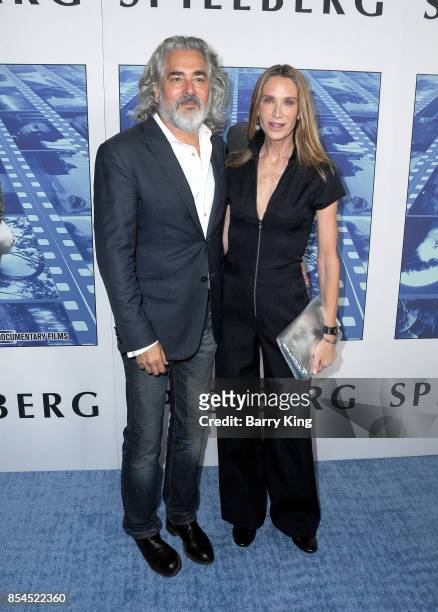 Producer Mitch Glazer and wife actress Kelly Lynch attend the premiere of HBO's 'Spielberg' at Paramount Studios on September 26, 2017 in Hollywood,...